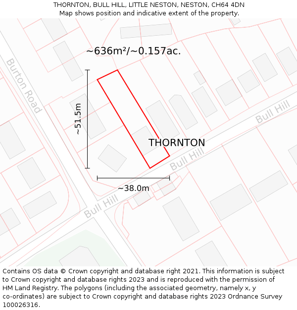THORNTON, BULL HILL, LITTLE NESTON, NESTON, CH64 4DN: Plot and title map