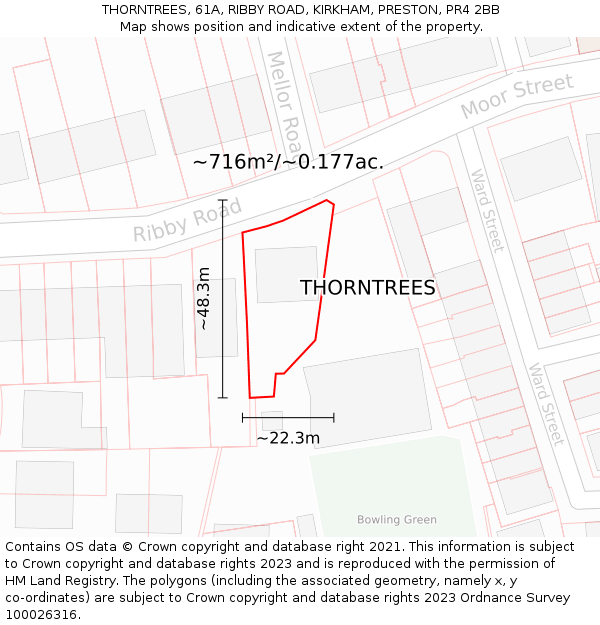 THORNTREES, 61A, RIBBY ROAD, KIRKHAM, PRESTON, PR4 2BB: Plot and title map