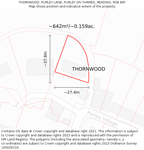 THORNWOOD, PURLEY LANE, PURLEY ON THAMES, READING, RG8 8AT: Plot and title map