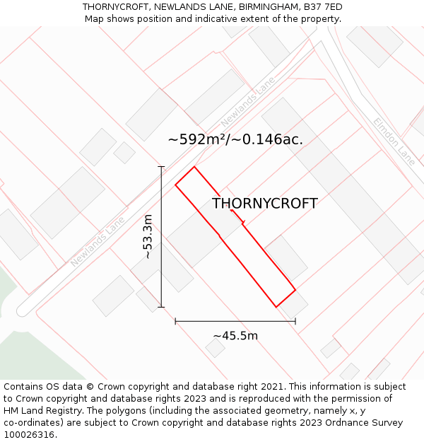THORNYCROFT, NEWLANDS LANE, BIRMINGHAM, B37 7ED: Plot and title map