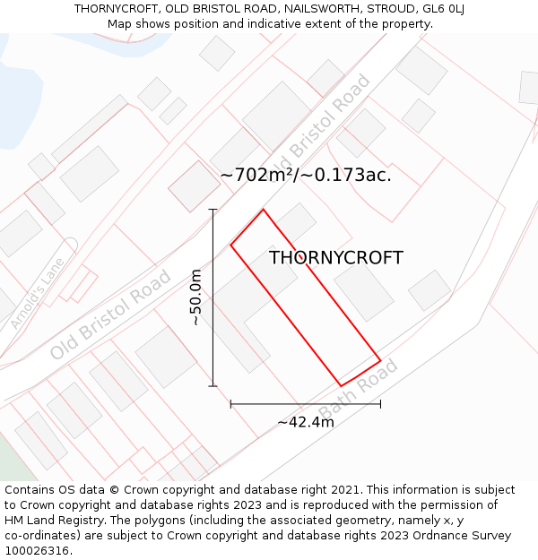 THORNYCROFT, OLD BRISTOL ROAD, NAILSWORTH, STROUD, GL6 0LJ: Plot and title map