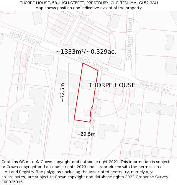 THORPE HOUSE, 58, HIGH STREET, PRESTBURY, CHELTENHAM, GL52 3AU: Plot and title map