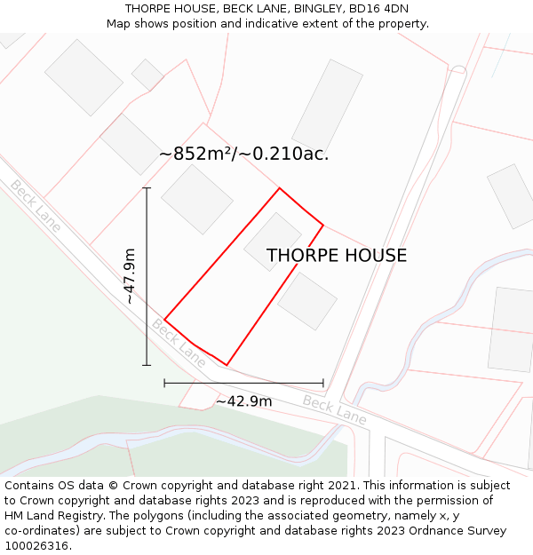 THORPE HOUSE, BECK LANE, BINGLEY, BD16 4DN: Plot and title map