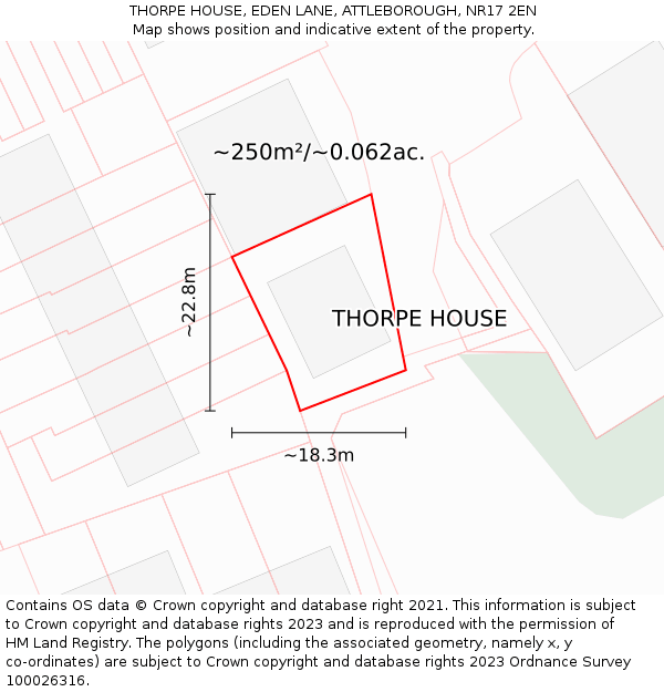 THORPE HOUSE, EDEN LANE, ATTLEBOROUGH, NR17 2EN: Plot and title map