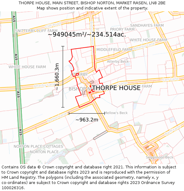 THORPE HOUSE, MAIN STREET, BISHOP NORTON, MARKET RASEN, LN8 2BE: Plot and title map