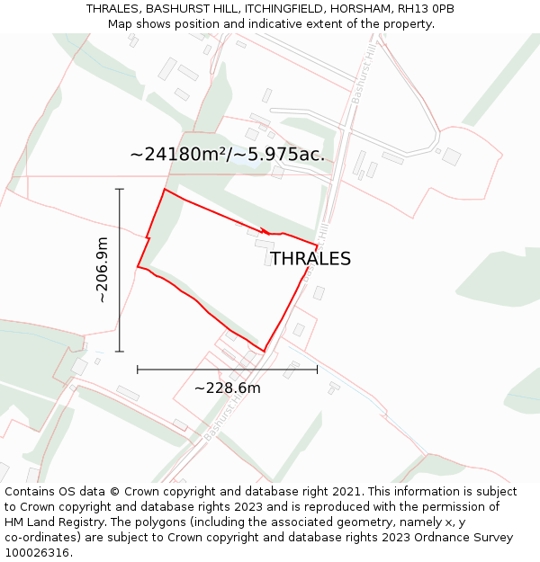 THRALES, BASHURST HILL, ITCHINGFIELD, HORSHAM, RH13 0PB: Plot and title map