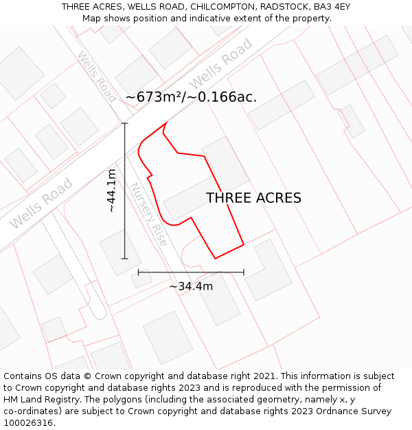 THREE ACRES, WELLS ROAD, CHILCOMPTON, RADSTOCK, BA3 4EY: Plot and title map