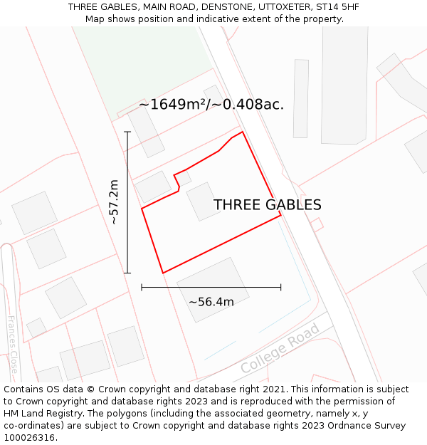 THREE GABLES, MAIN ROAD, DENSTONE, UTTOXETER, ST14 5HF: Plot and title map