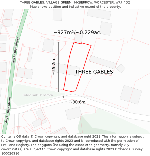 THREE GABLES, VILLAGE GREEN, INKBERROW, WORCESTER, WR7 4DZ: Plot and title map