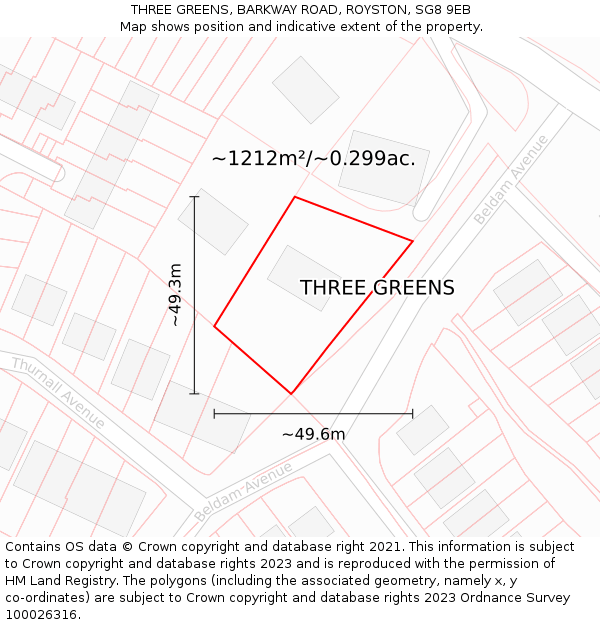 THREE GREENS, BARKWAY ROAD, ROYSTON, SG8 9EB: Plot and title map
