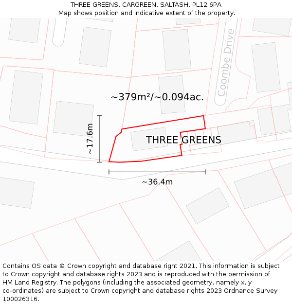 THREE GREENS, CARGREEN, SALTASH, PL12 6PA: Plot and title map