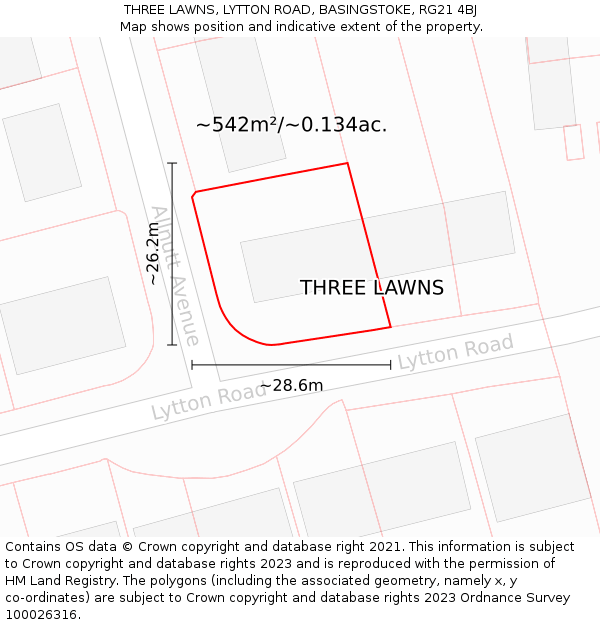 THREE LAWNS, LYTTON ROAD, BASINGSTOKE, RG21 4BJ: Plot and title map