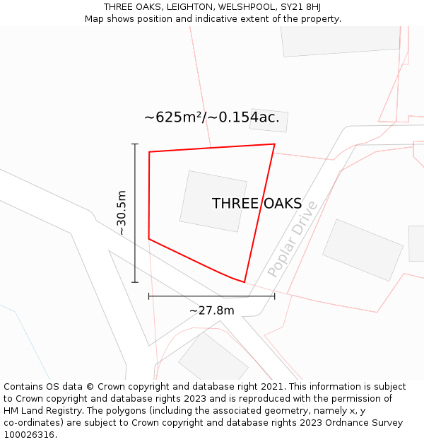 THREE OAKS, LEIGHTON, WELSHPOOL, SY21 8HJ: Plot and title map