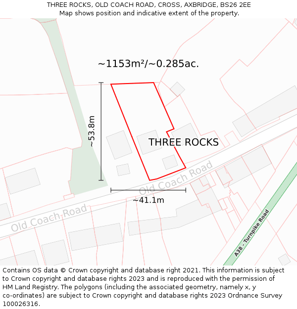 THREE ROCKS, OLD COACH ROAD, CROSS, AXBRIDGE, BS26 2EE: Plot and title map
