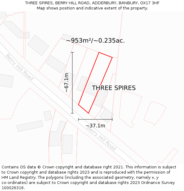 THREE SPIRES, BERRY HILL ROAD, ADDERBURY, BANBURY, OX17 3HF: Plot and title map
