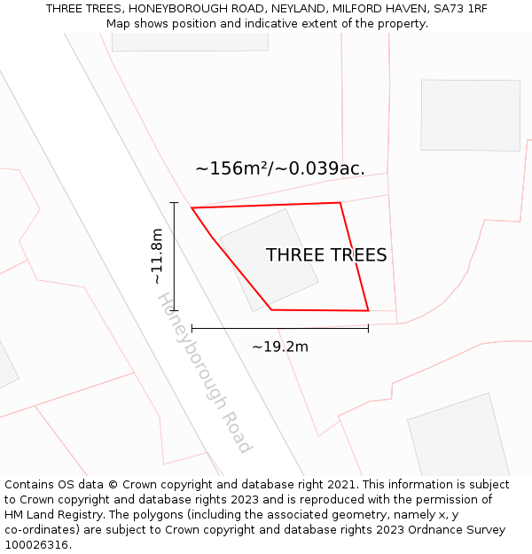 THREE TREES, HONEYBOROUGH ROAD, NEYLAND, MILFORD HAVEN, SA73 1RF: Plot and title map