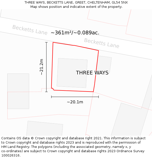 THREE WAYS, BECKETTS LANE, GREET, CHELTENHAM, GL54 5NX: Plot and title map