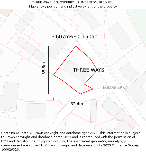 THREE WAYS, EGLOSKERRY, LAUNCESTON, PL15 8RU: Plot and title map