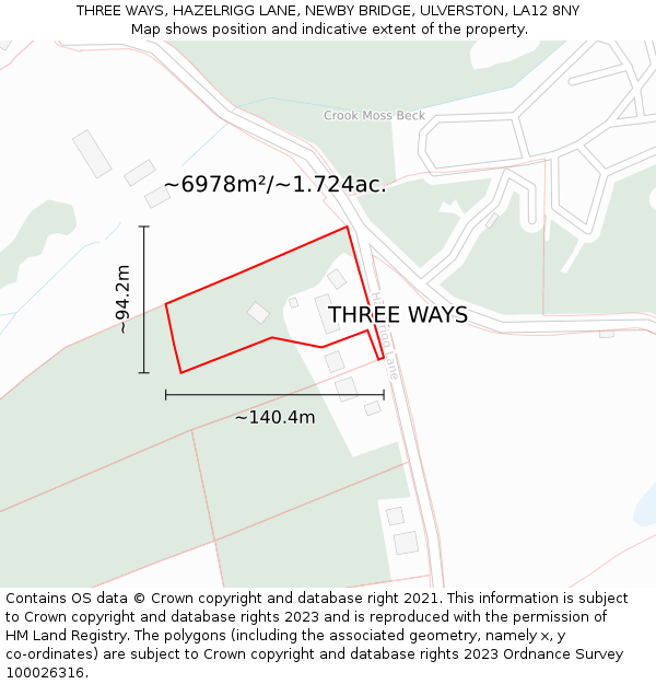 THREE WAYS, HAZELRIGG LANE, NEWBY BRIDGE, ULVERSTON, LA12 8NY: Plot and title map