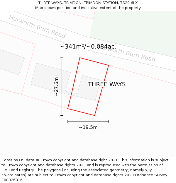 THREE WAYS, TRIMDON, TRIMDON STATION, TS29 6LX: Plot and title map