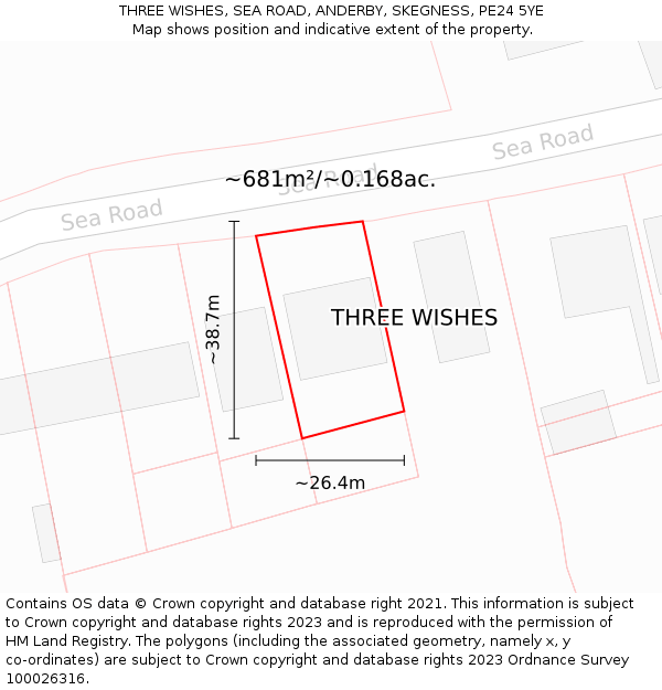 THREE WISHES, SEA ROAD, ANDERBY, SKEGNESS, PE24 5YE: Plot and title map