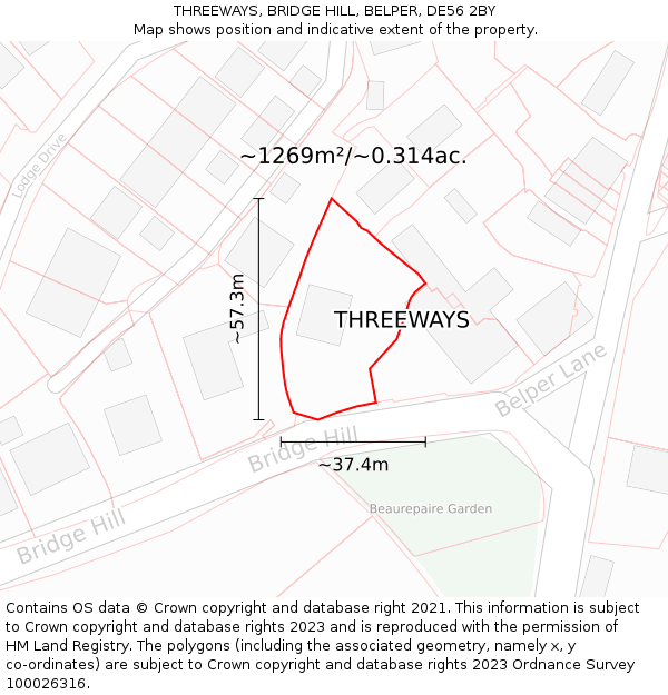 THREEWAYS, BRIDGE HILL, BELPER, DE56 2BY: Plot and title map