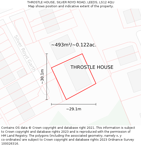 THROSTLE HOUSE, SILVER ROYD ROAD, LEEDS, LS12 4QU: Plot and title map