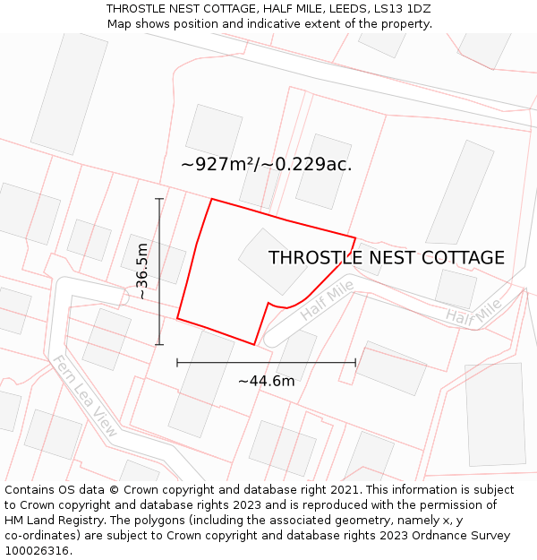 THROSTLE NEST COTTAGE, HALF MILE, LEEDS, LS13 1DZ: Plot and title map