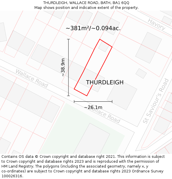 THURDLEIGH, WALLACE ROAD, BATH, BA1 6QQ: Plot and title map