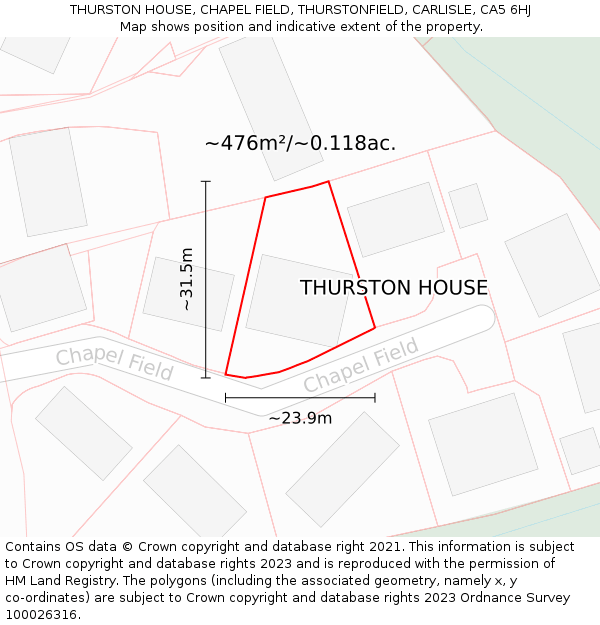 THURSTON HOUSE, CHAPEL FIELD, THURSTONFIELD, CARLISLE, CA5 6HJ: Plot and title map