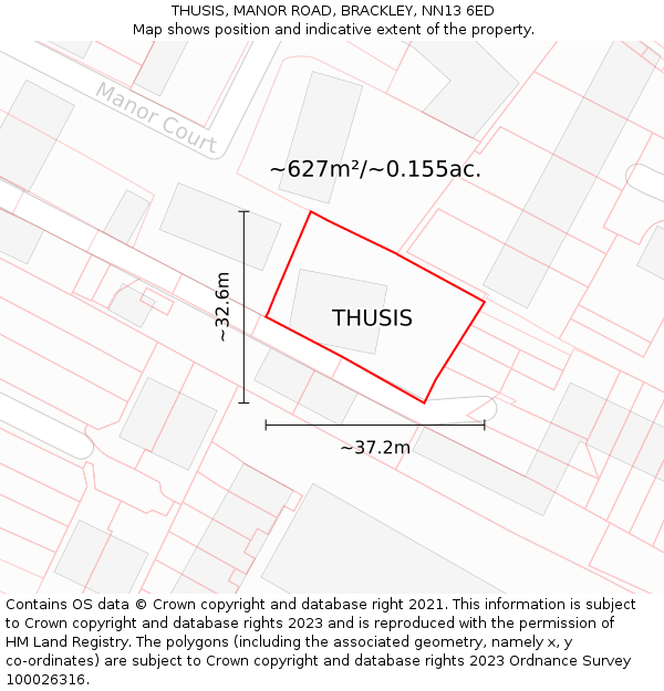 THUSIS, MANOR ROAD, BRACKLEY, NN13 6ED: Plot and title map