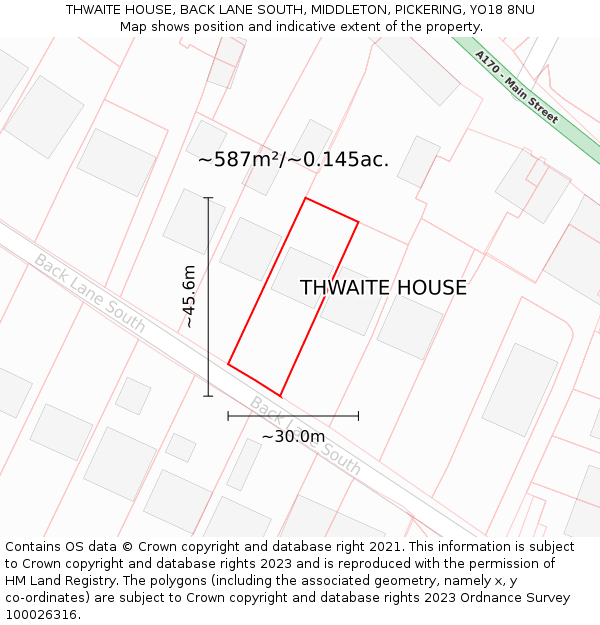 THWAITE HOUSE, BACK LANE SOUTH, MIDDLETON, PICKERING, YO18 8NU: Plot and title map