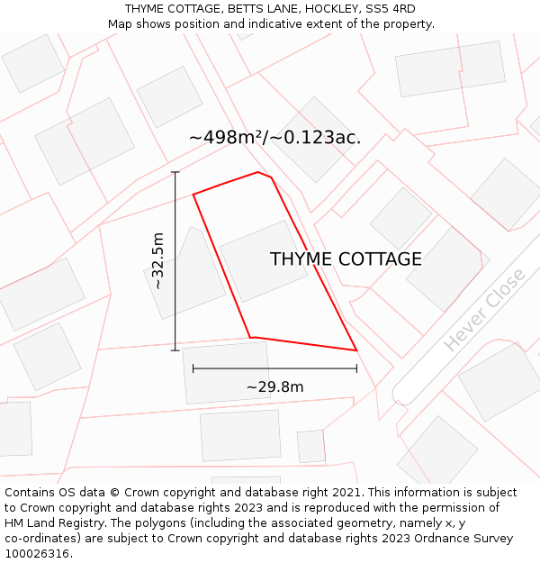 THYME COTTAGE, BETTS LANE, HOCKLEY, SS5 4RD: Plot and title map