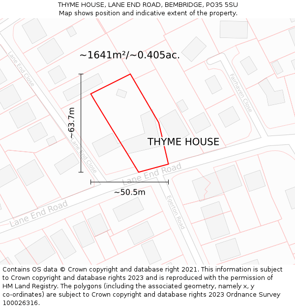 THYME HOUSE, LANE END ROAD, BEMBRIDGE, PO35 5SU: Plot and title map