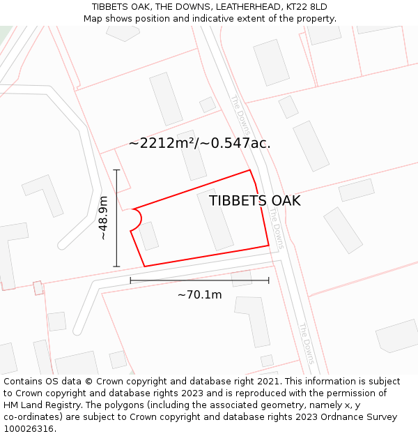 TIBBETS OAK, THE DOWNS, LEATHERHEAD, KT22 8LD: Plot and title map