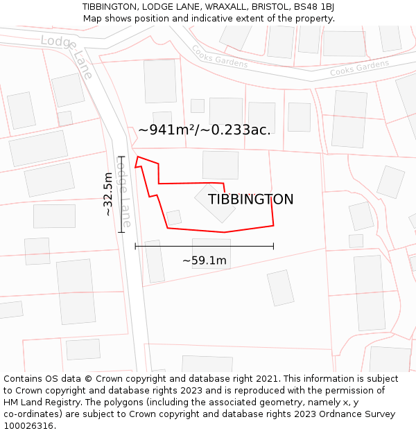 TIBBINGTON, LODGE LANE, WRAXALL, BRISTOL, BS48 1BJ: Plot and title map