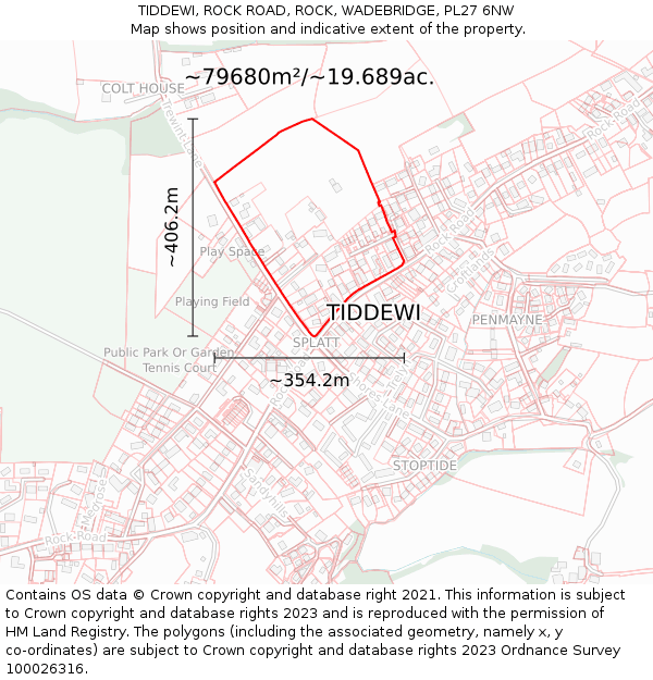 TIDDEWI, ROCK ROAD, ROCK, WADEBRIDGE, PL27 6NW: Plot and title map