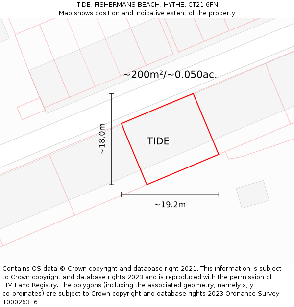 TIDE, FISHERMANS BEACH, HYTHE, CT21 6FN: Plot and title map