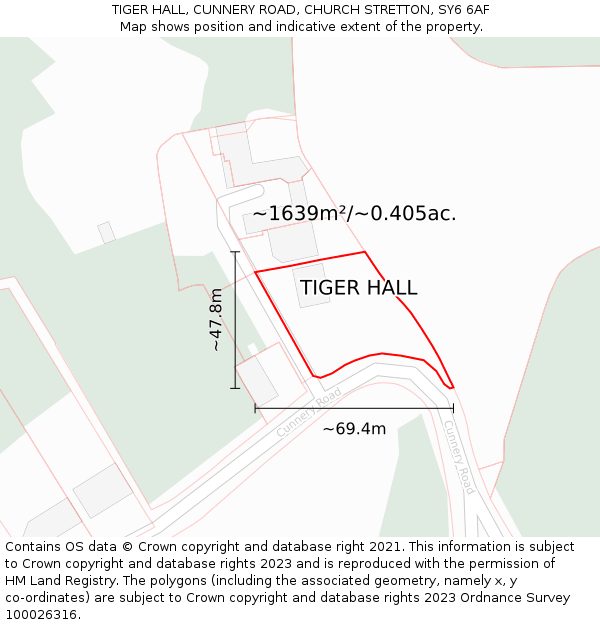 TIGER HALL, CUNNERY ROAD, CHURCH STRETTON, SY6 6AF: Plot and title map