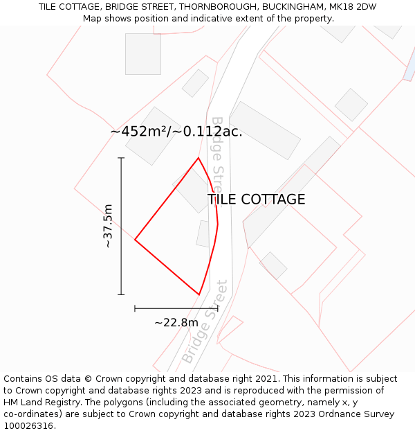 TILE COTTAGE, BRIDGE STREET, THORNBOROUGH, BUCKINGHAM, MK18 2DW: Plot and title map