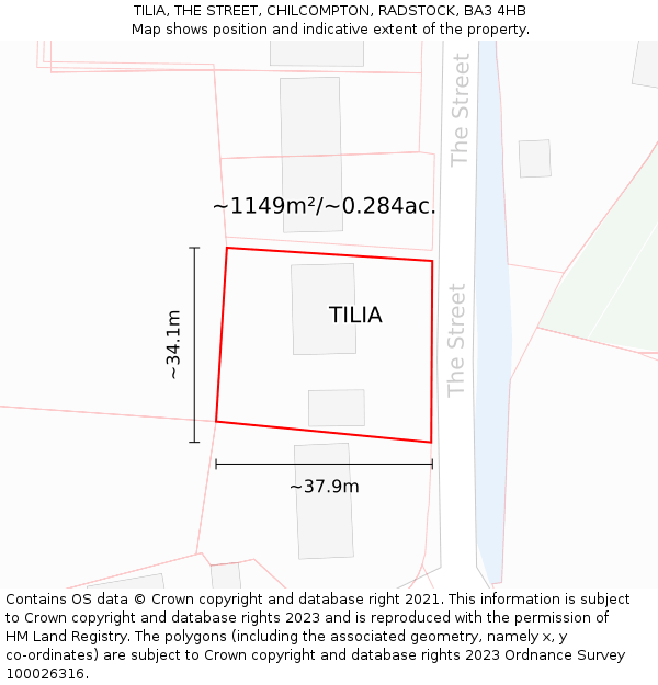 TILIA, THE STREET, CHILCOMPTON, RADSTOCK, BA3 4HB: Plot and title map