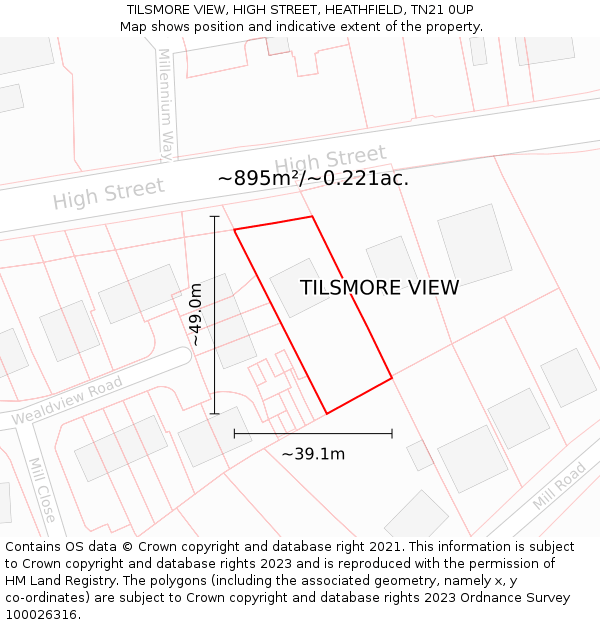 TILSMORE VIEW, HIGH STREET, HEATHFIELD, TN21 0UP: Plot and title map