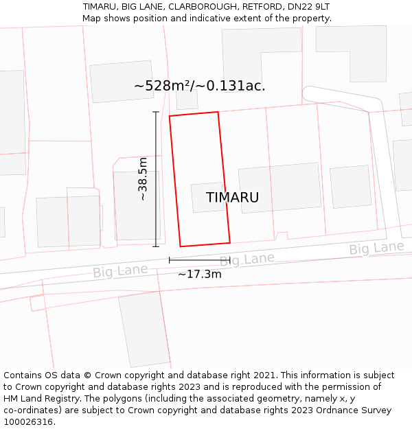 TIMARU, BIG LANE, CLARBOROUGH, RETFORD, DN22 9LT: Plot and title map