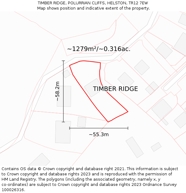 TIMBER RIDGE, POLURRIAN CLIFFS, HELSTON, TR12 7EW: Plot and title map