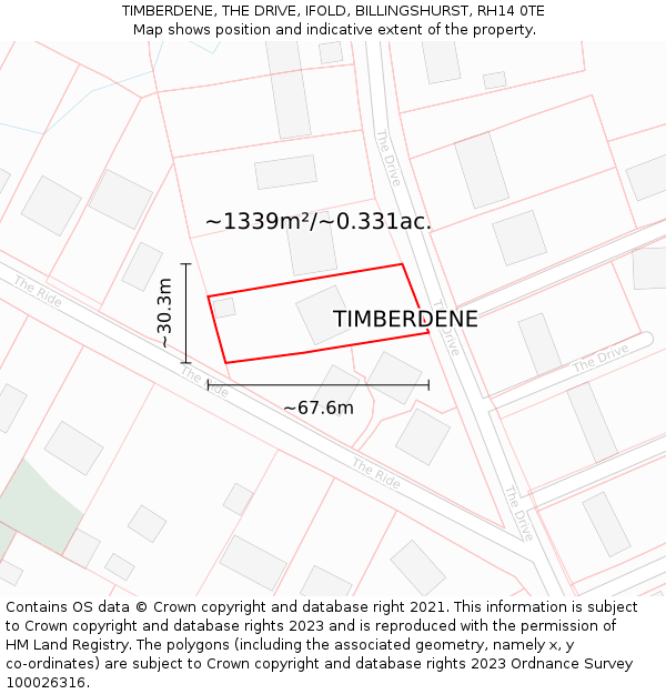 TIMBERDENE, THE DRIVE, IFOLD, BILLINGSHURST, RH14 0TE: Plot and title map