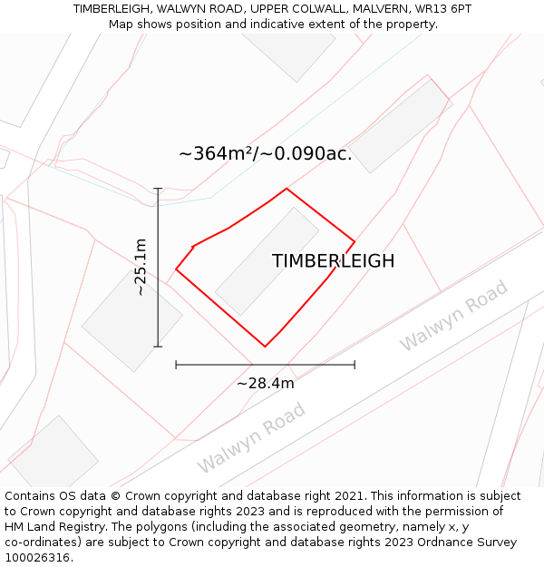 TIMBERLEIGH, WALWYN ROAD, UPPER COLWALL, MALVERN, WR13 6PT: Plot and title map