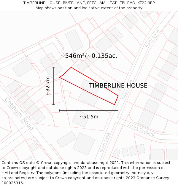 TIMBERLINE HOUSE, RIVER LANE, FETCHAM, LEATHERHEAD, KT22 9RP: Plot and title map
