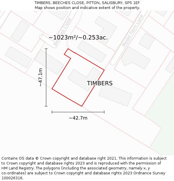 TIMBERS, BEECHES CLOSE, PITTON, SALISBURY, SP5 1EF: Plot and title map