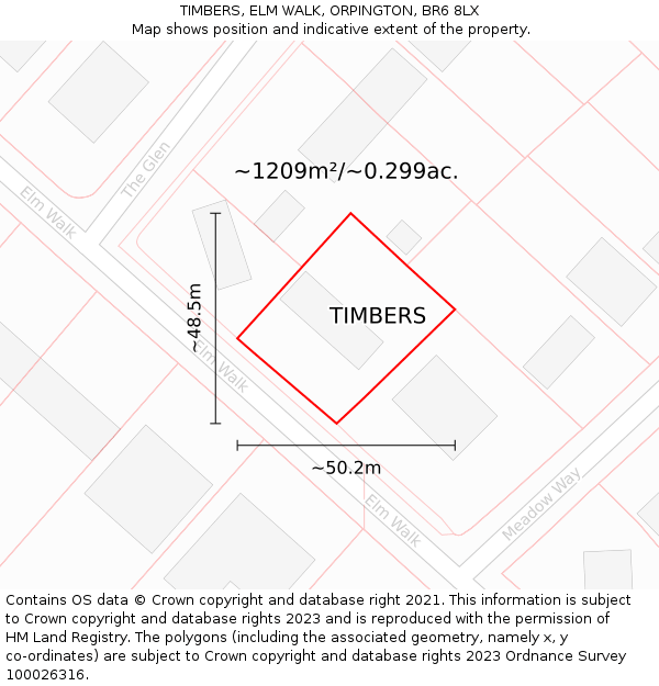 TIMBERS, ELM WALK, ORPINGTON, BR6 8LX: Plot and title map