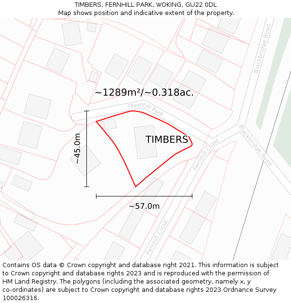 TIMBERS, FERNHILL PARK, WOKING, GU22 0DL: Plot and title map